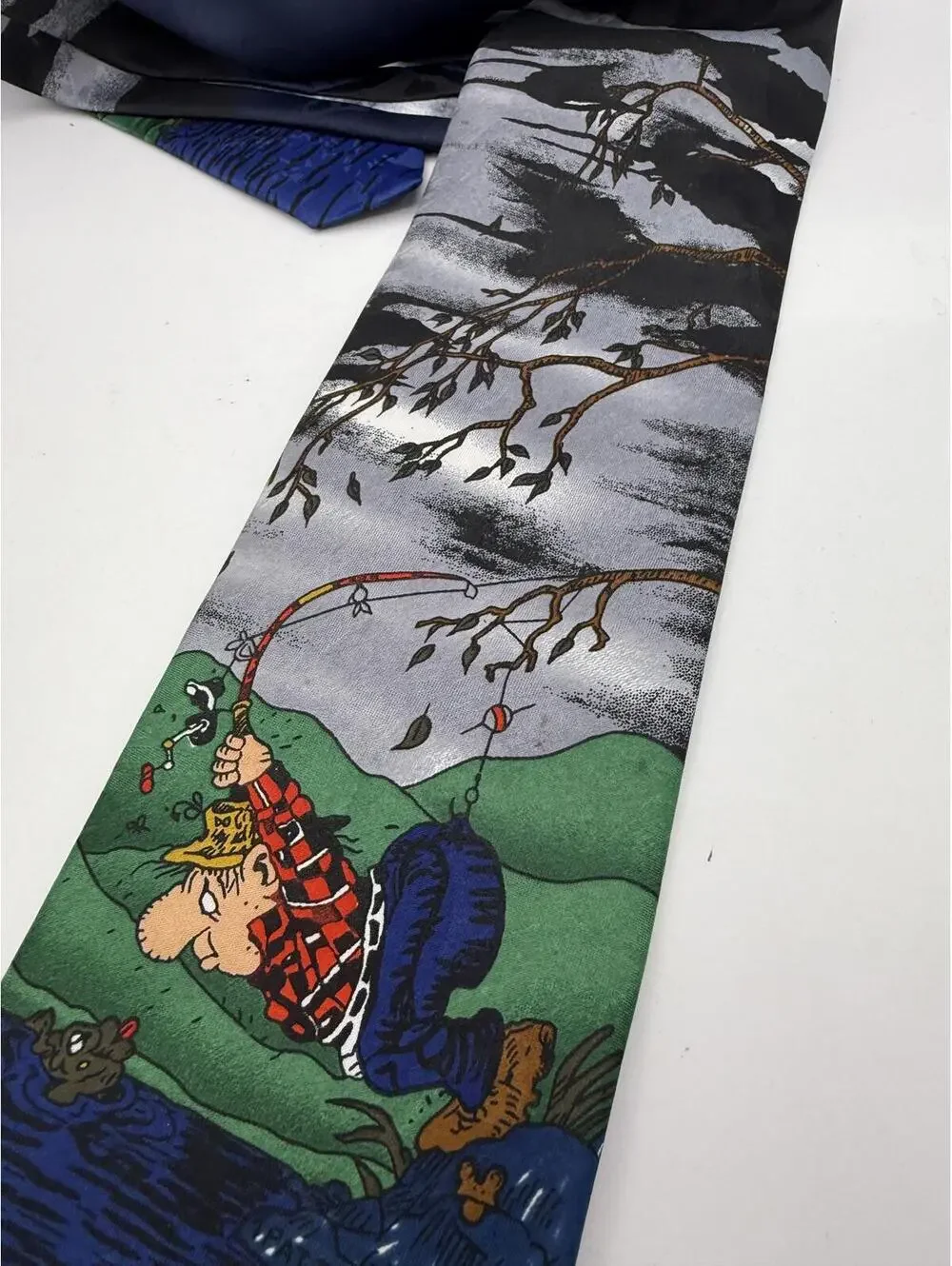 Novelty Fishing Cartoon Print Neck Tie